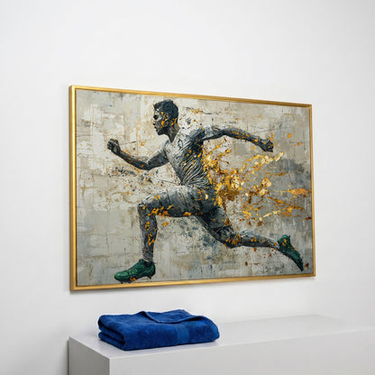 Abstract Runner Canvas Print with Gold Accents in yellow gold floating frame
