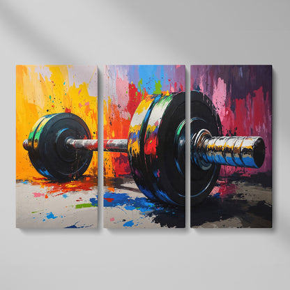 Colorful Barbell Abstract Canvas as 3-panel split version