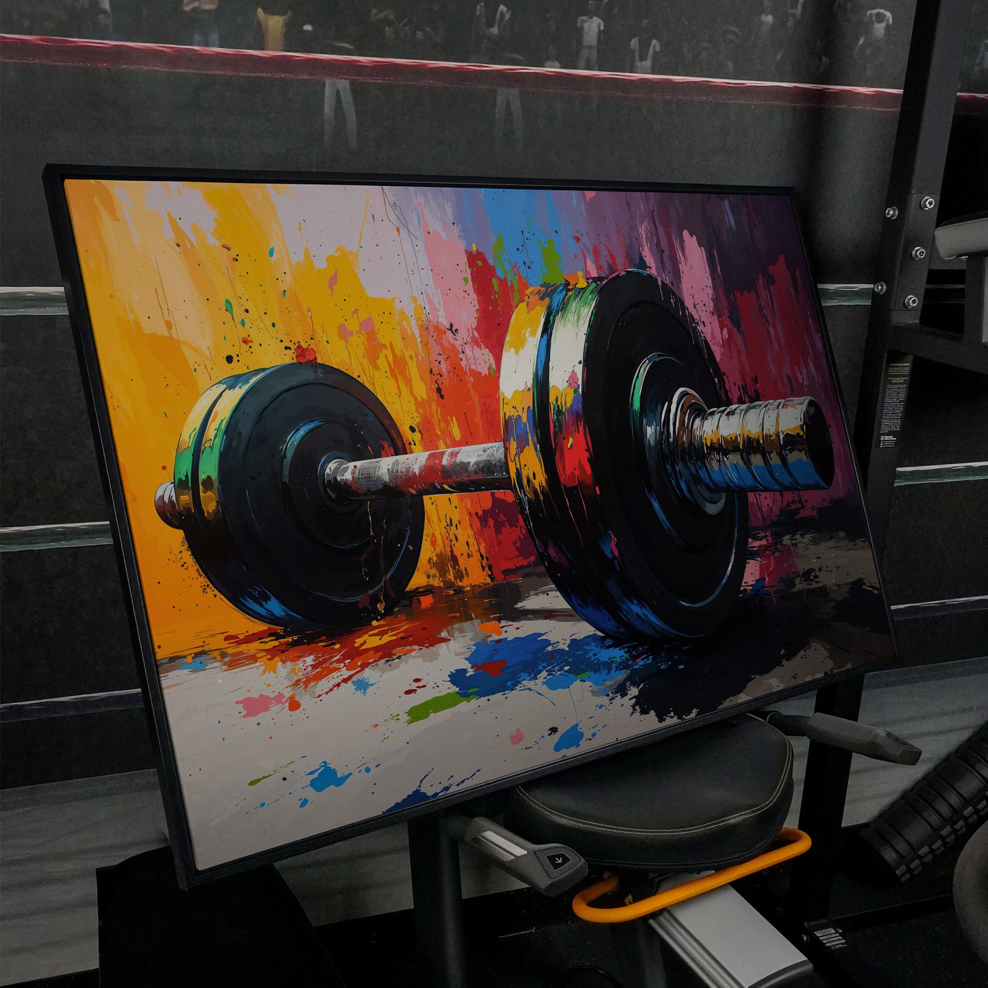 Colorful Barbell Abstract Canvas in black floating frame
