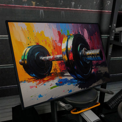 Colorful Barbell Abstract Canvas in black floating frame
