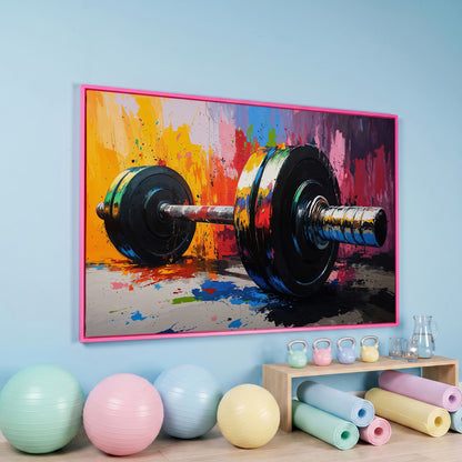 Colorful Barbell Abstract Canvas in pink floating frame