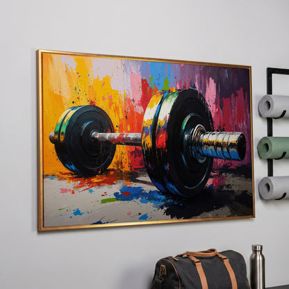 Colorful Barbell Abstract Canvas in rose gold floating frame