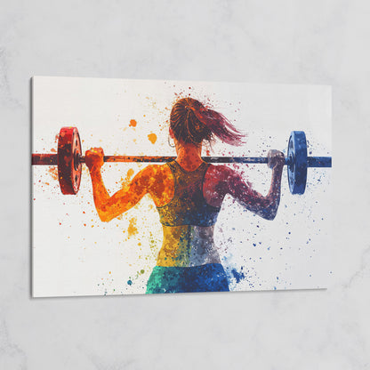 Woman Lifting Weights Canvas Print, Teal & Burnt Orange on gallery wrap