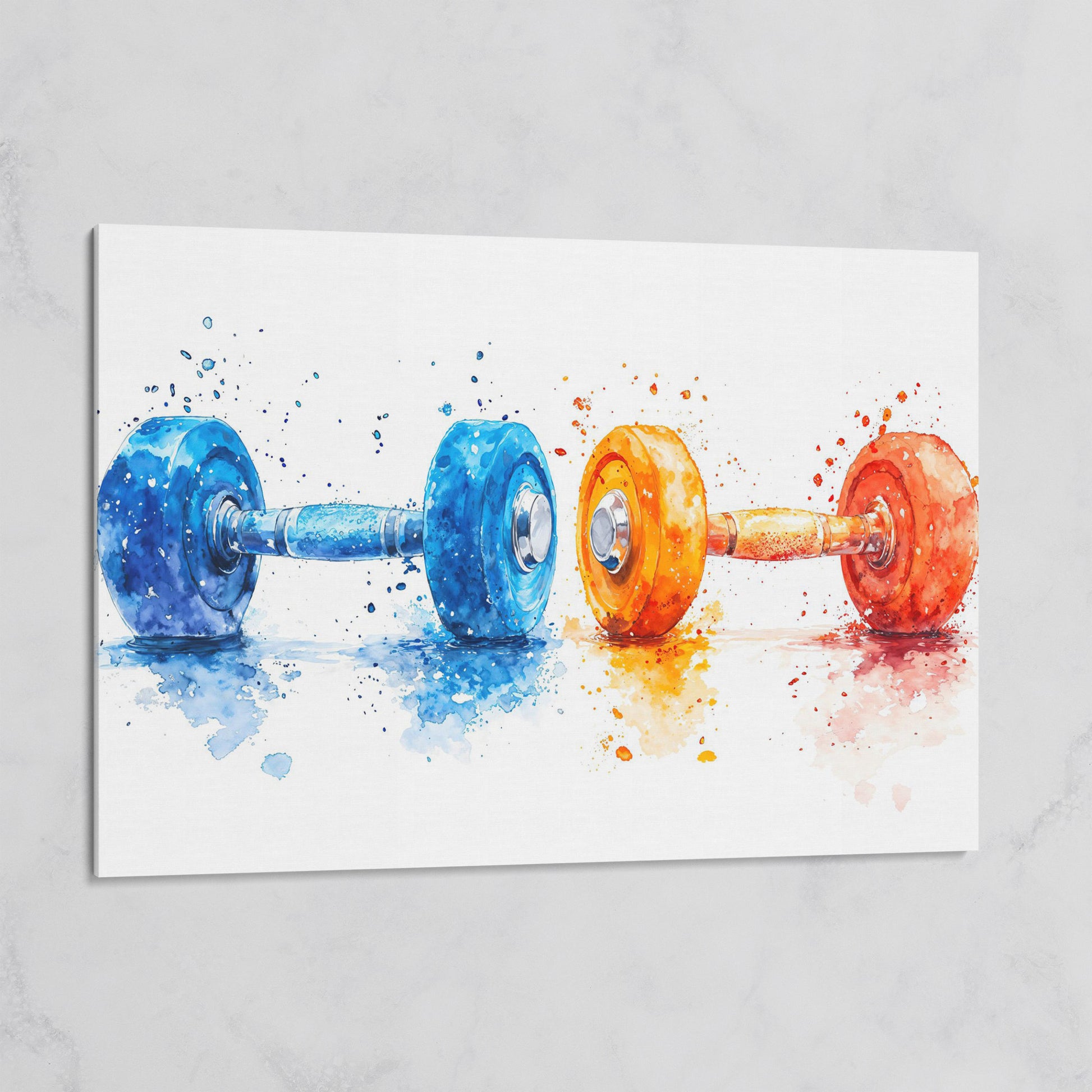 Watercolor Dumbbells Canvas Print, Blue & Orange on gallery wrap