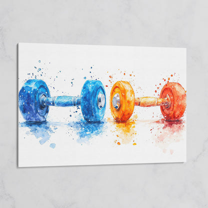 Watercolor Dumbbells Canvas Print, Blue & Orange on gallery wrap