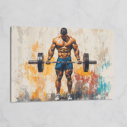 Bodybuilder with Barbell Canvas Print in Teal on gallery wrap