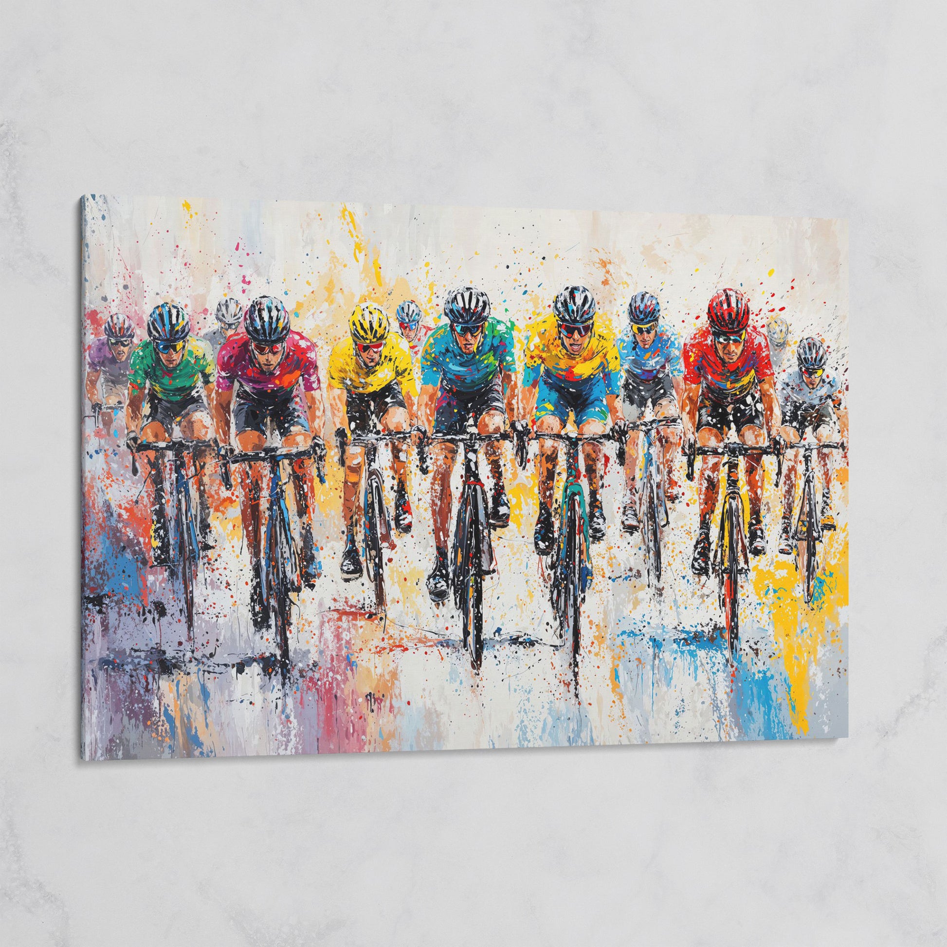 Cycling Race Canvas Print with Teal & Gold Peloton on gallery wrap