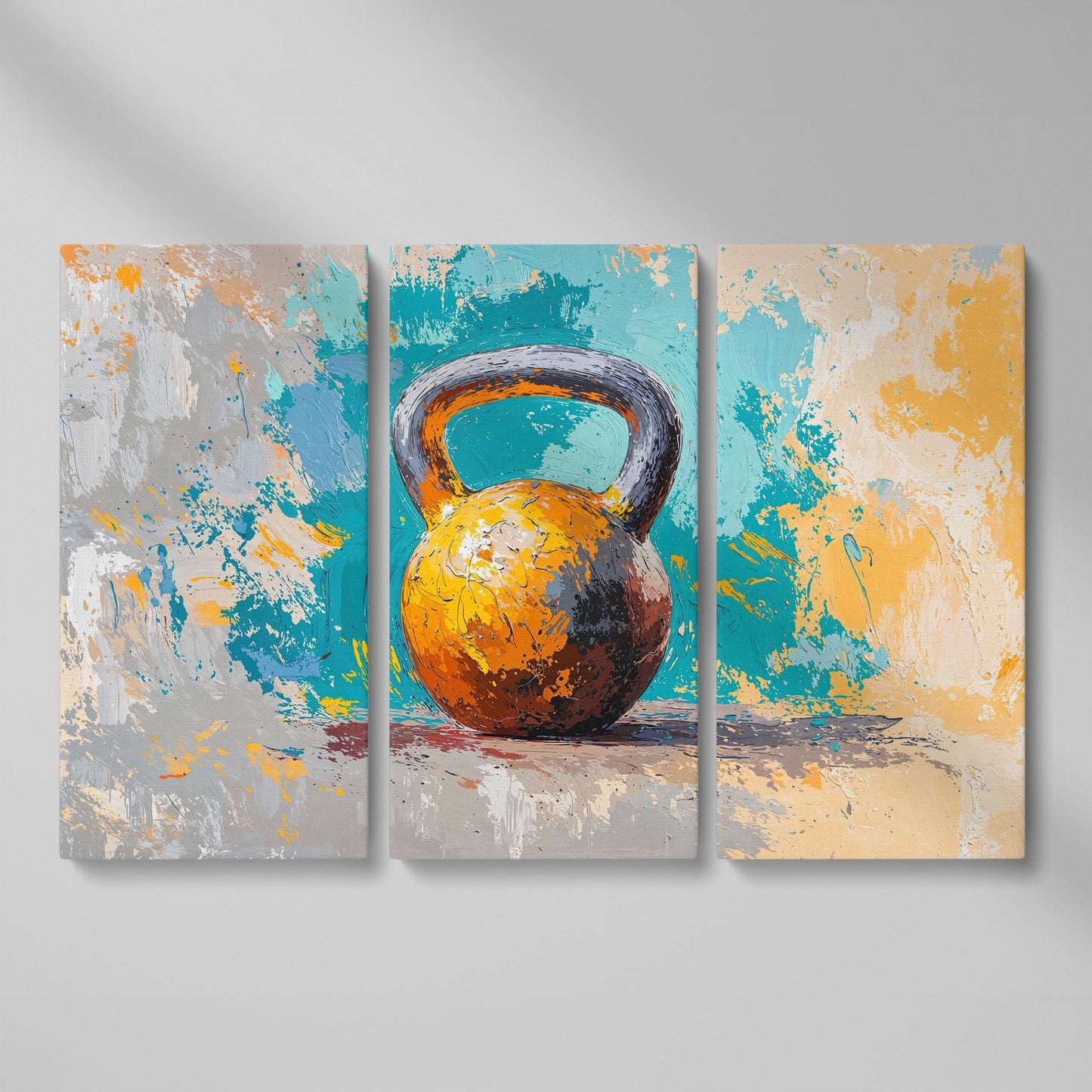 Kettlebell Abstract Canvas for Home Gym as 3-panel split version