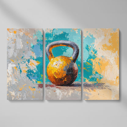 Kettlebell Abstract Canvas for Home Gym as 3-panel split version