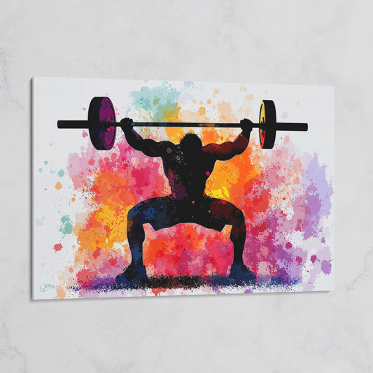 Weightlifter Silhouette Canvas with Colorful Splash on gallery wrap