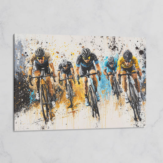Cyclist Sports Canvas Print - Teal & Ochre Peloton on gallery wrap