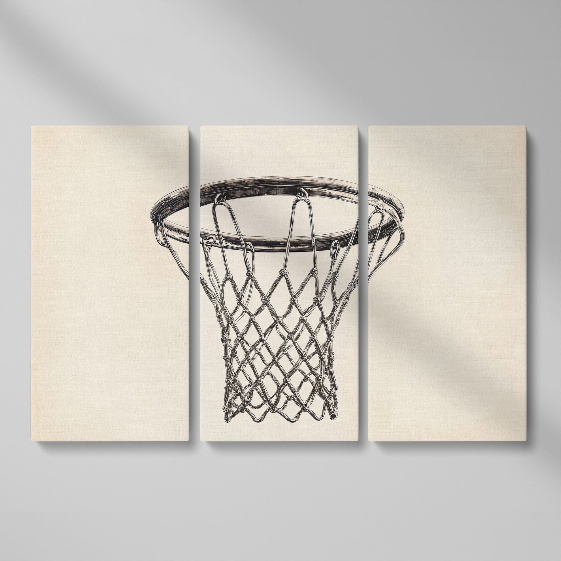 Basketball Hoop Line Art Canvas as 3-panel split version