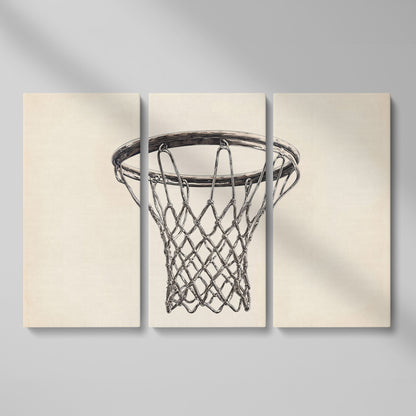 Basketball Hoop Line Art Canvas as 3-panel split version