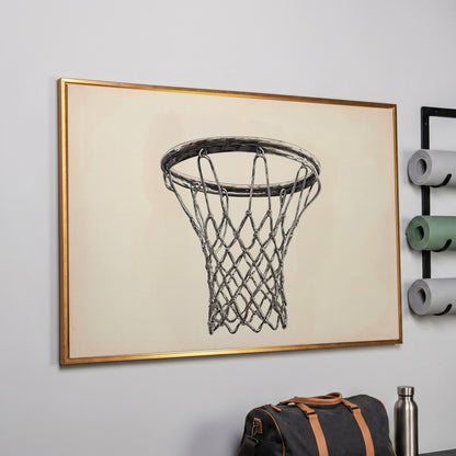Basketball Hoop Line Art Canvas in rose gold floating frame