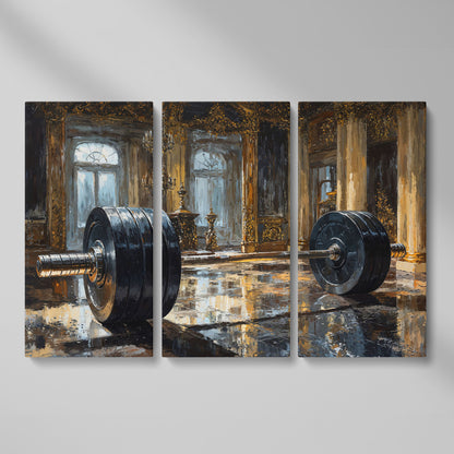 Barbell in Gilt Hall Canvas as 3-panel split version