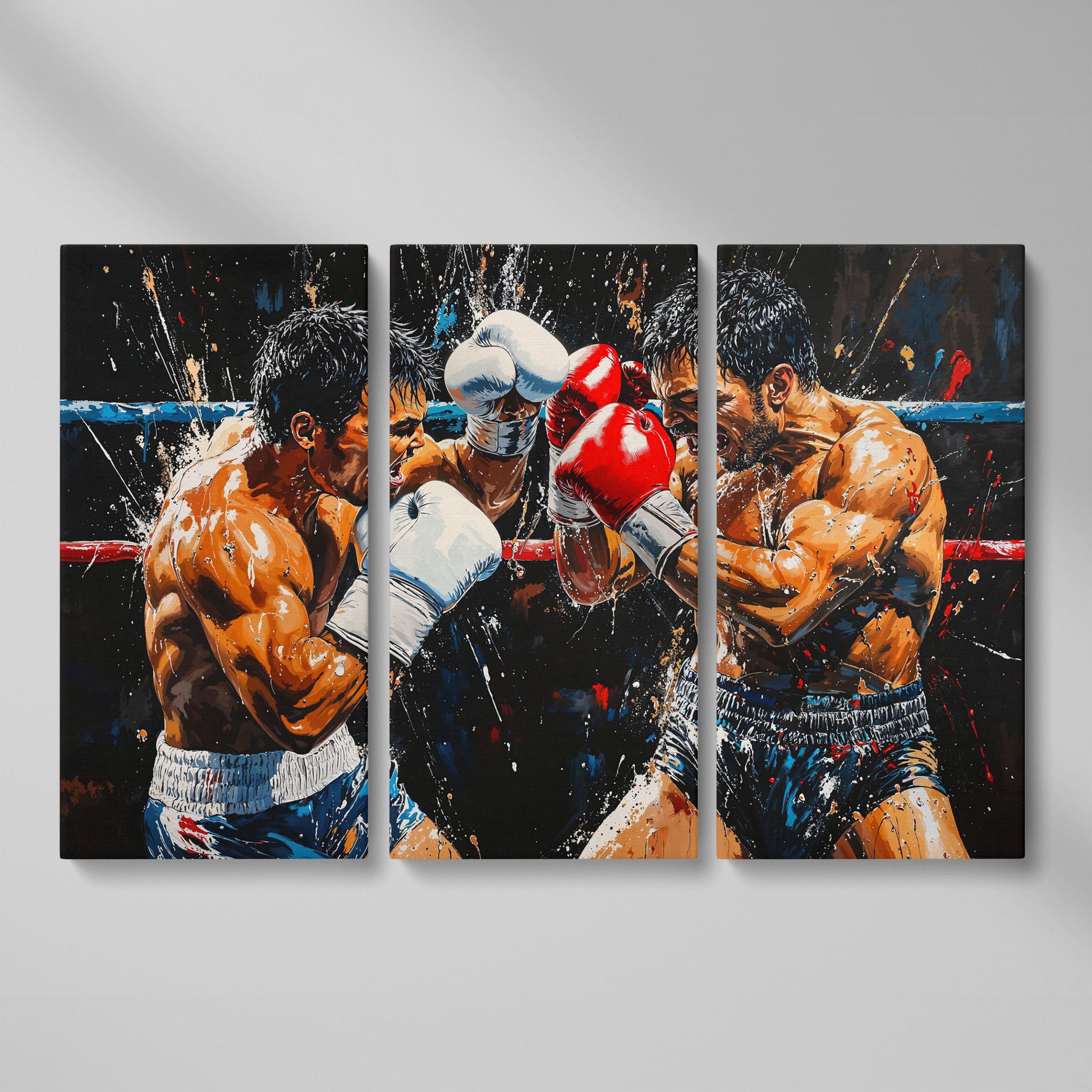 Intense Boxers Fight Canvas Print as 3-panel split version