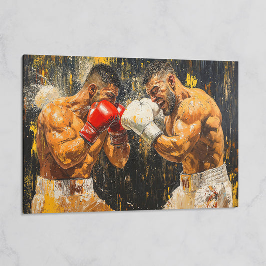 Abstract Boxing Canvas Print, Yellow & Crimson on Black on gallery wrap