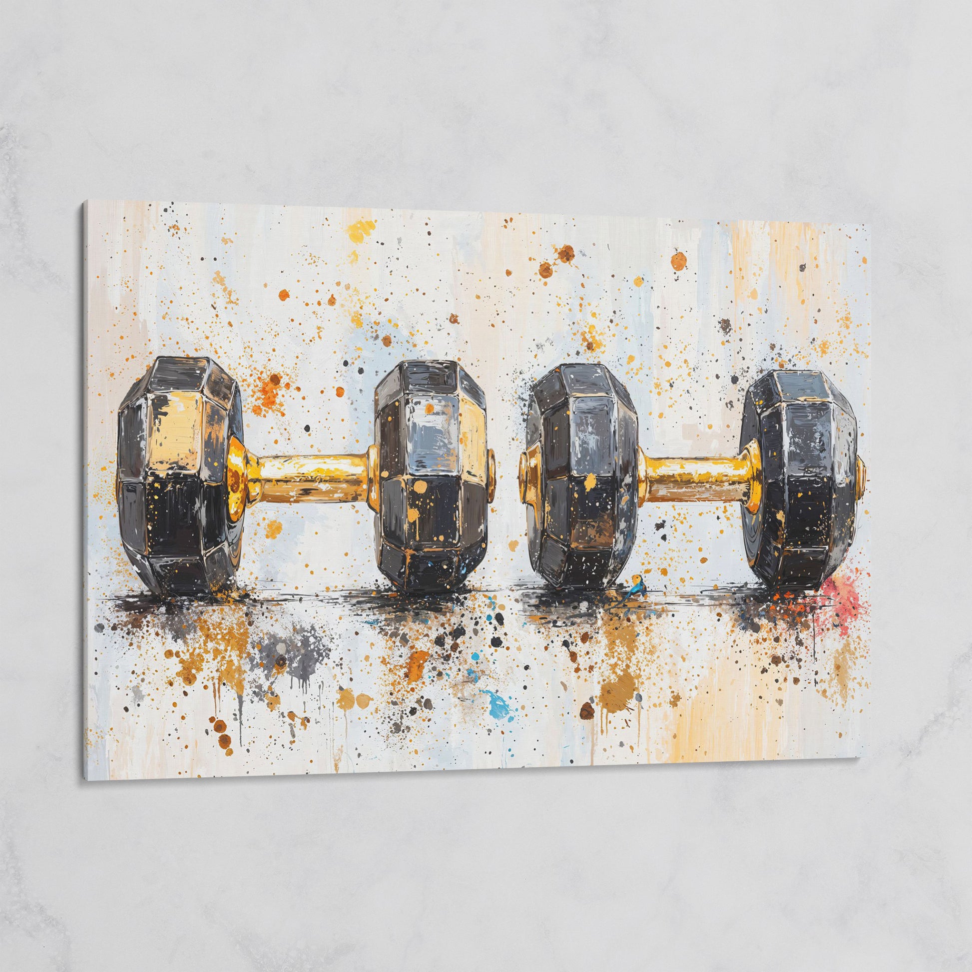 Dumbbells Abstract Canvas Print, Charcoal & Ochre on gallery wrap