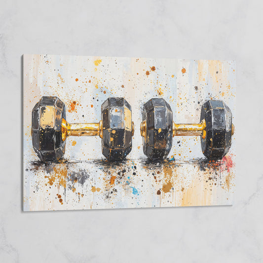 Dumbbells Abstract Canvas Print, Charcoal & Ochre on gallery wrap