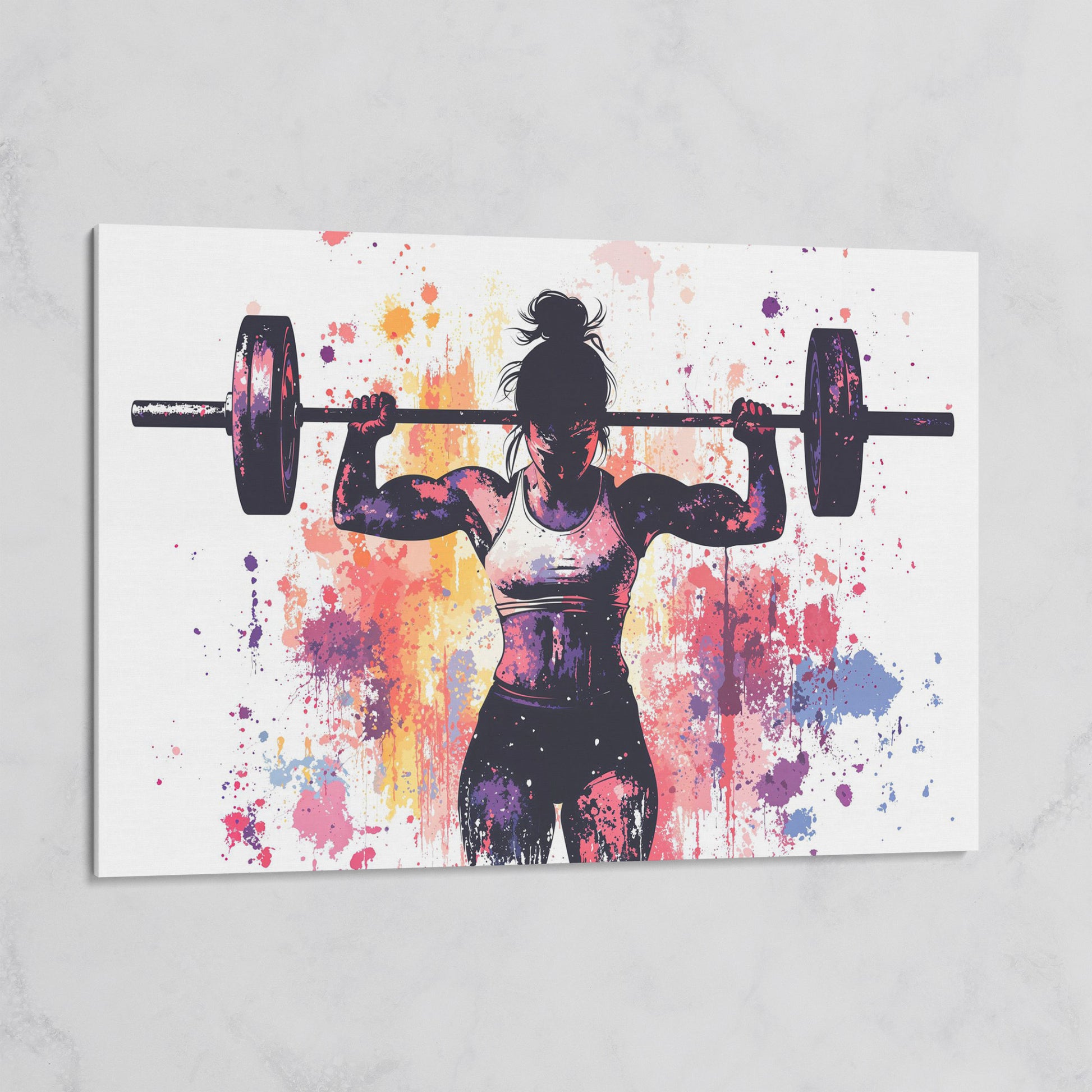 Female Lifter Canvas. Coral & Purple Fitness Art on gallery wrap