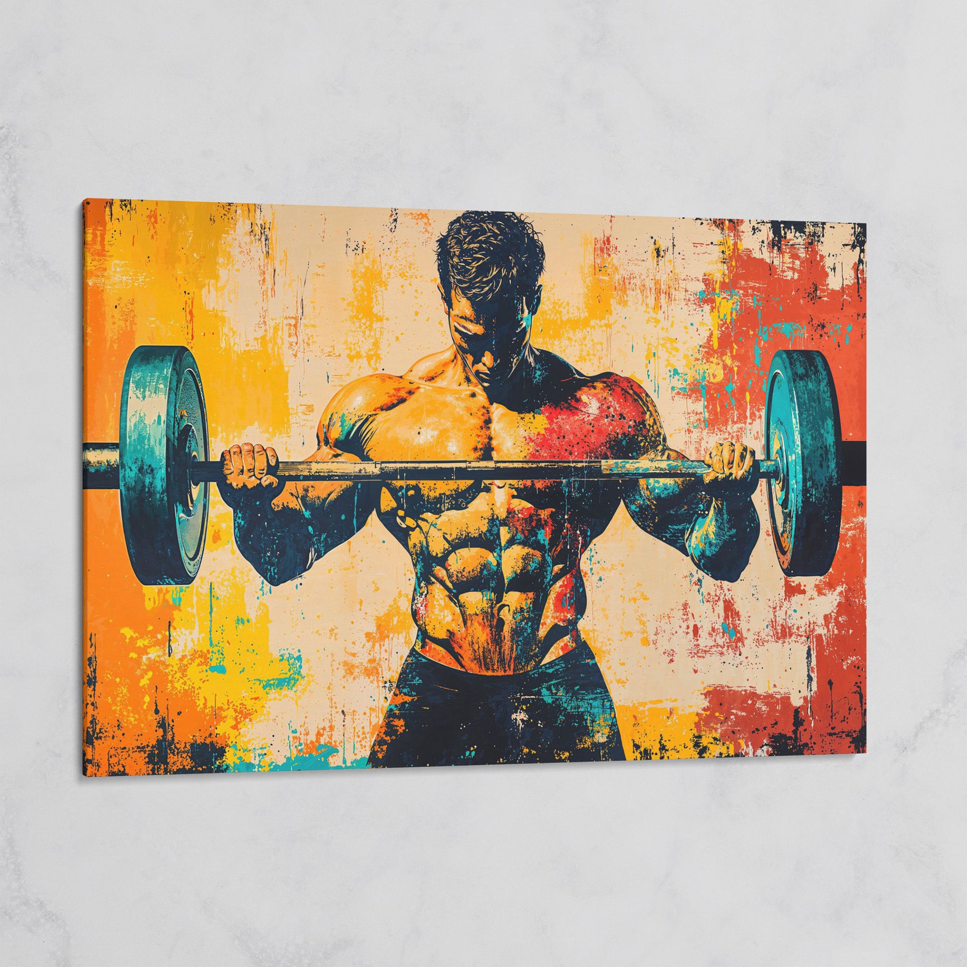 Bodybuilder Lifting Canvas - Teal & Sienna on gallery wrap