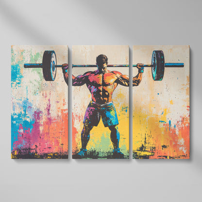 Rainbow Bodybuilder Canvas Print with Graffiti Energy as 3-panel split version