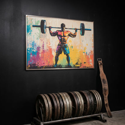 Rainbow Bodybuilder Canvas Print with Graffiti Energy in silver floating frame