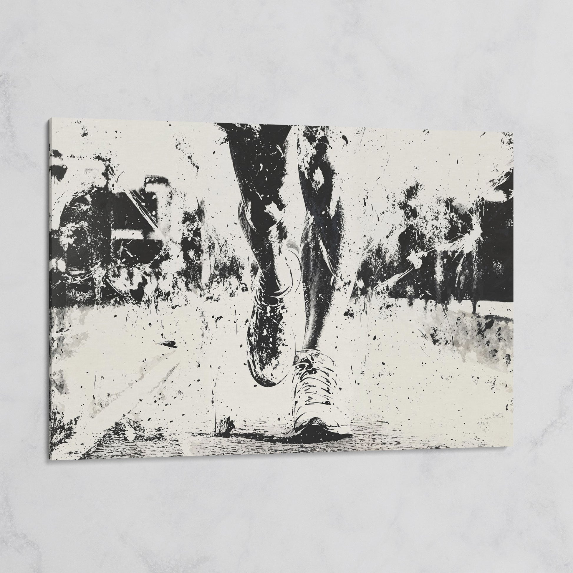 Black and White Runner Canvas. Abstract Athletic Motion on gallery wrap