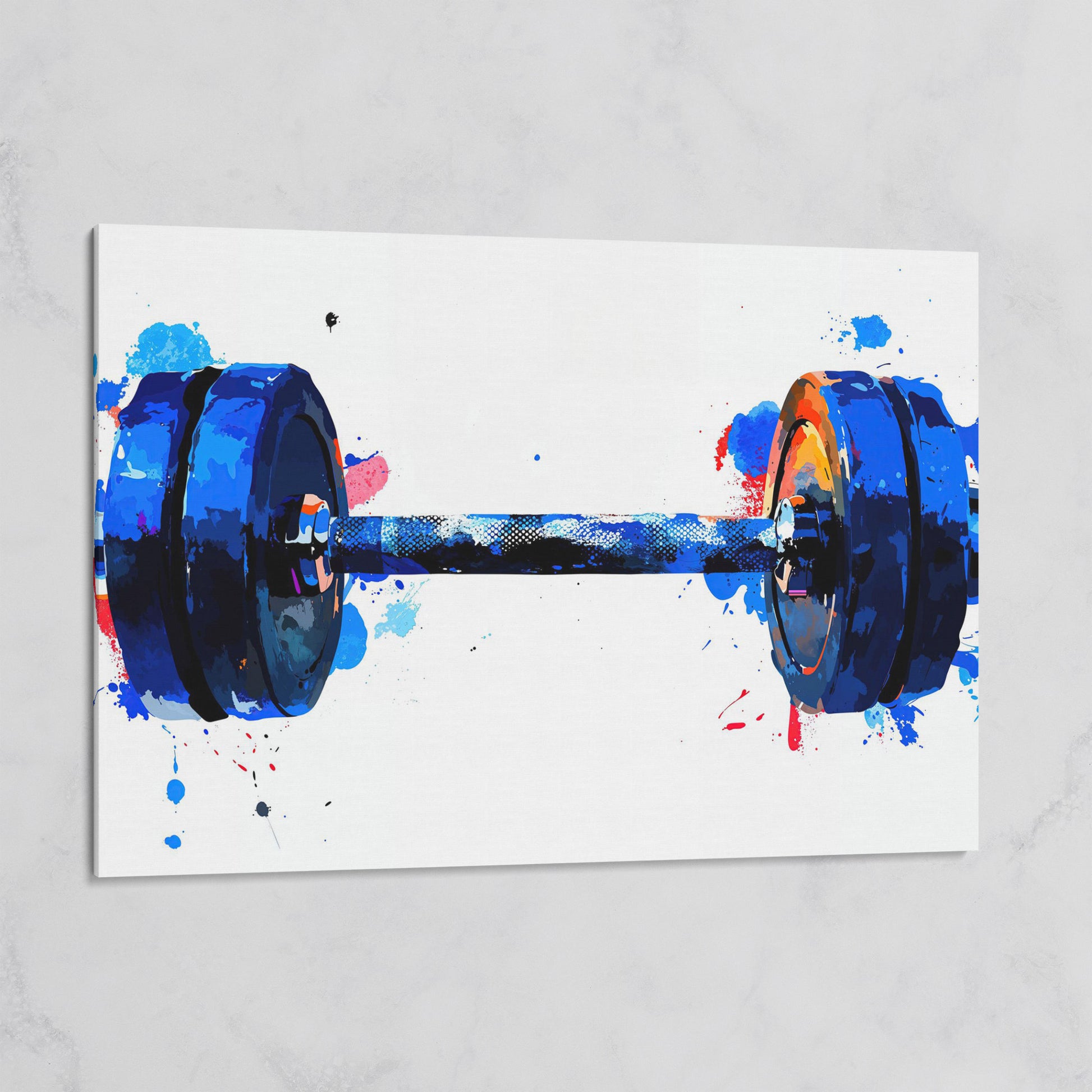 Dumbbell Watercolor Canvas Print in Cerulean & Crimson on gallery wrap