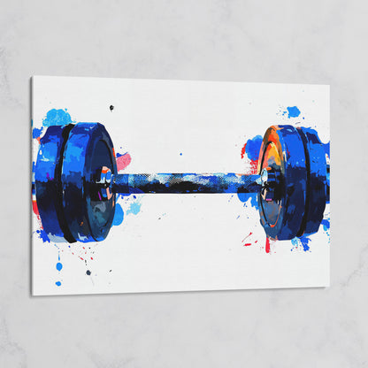 Dumbbell Watercolor Canvas Print in Cerulean & Crimson on gallery wrap