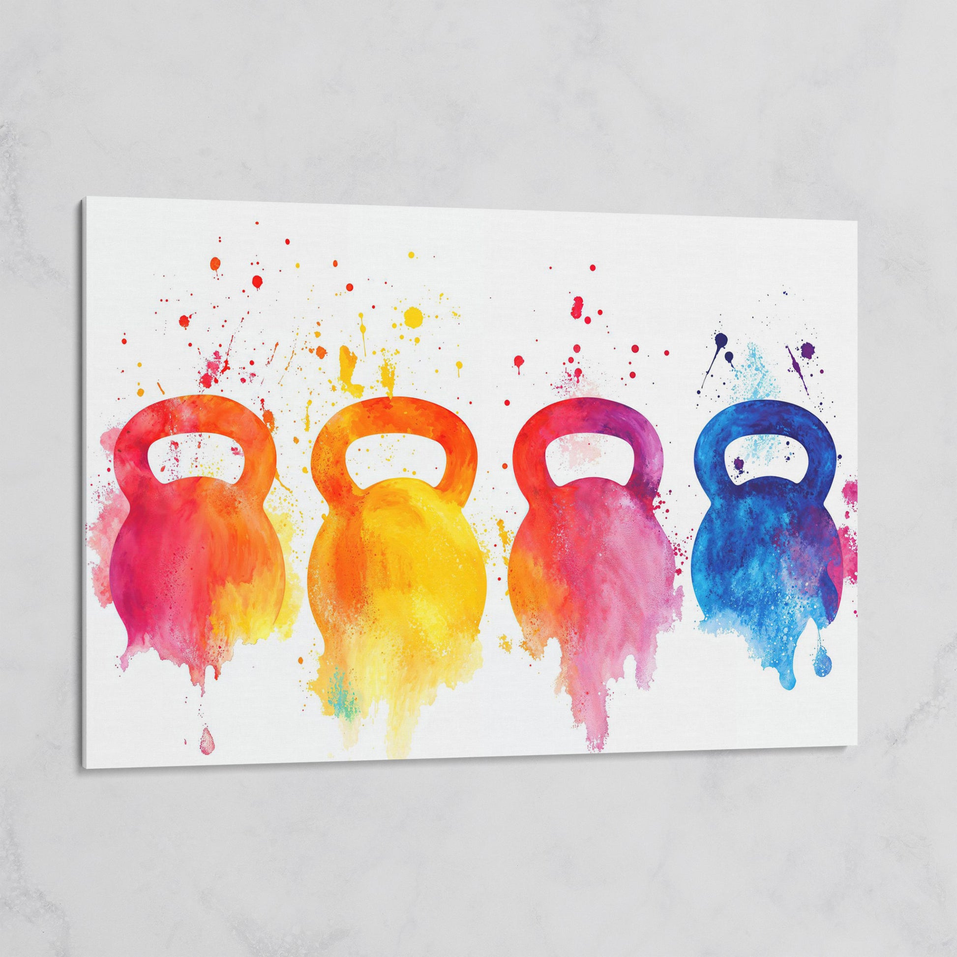 Kettlebells Canvas Print with Watercolor Detail on gallery wrap