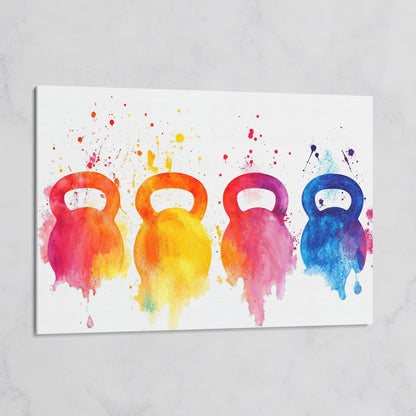 Kettlebells Canvas Print with Watercolor Detail on gallery wrap