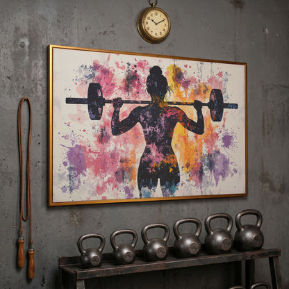 Female Silhouette Lifting Canvas Art in antique gold floating frame