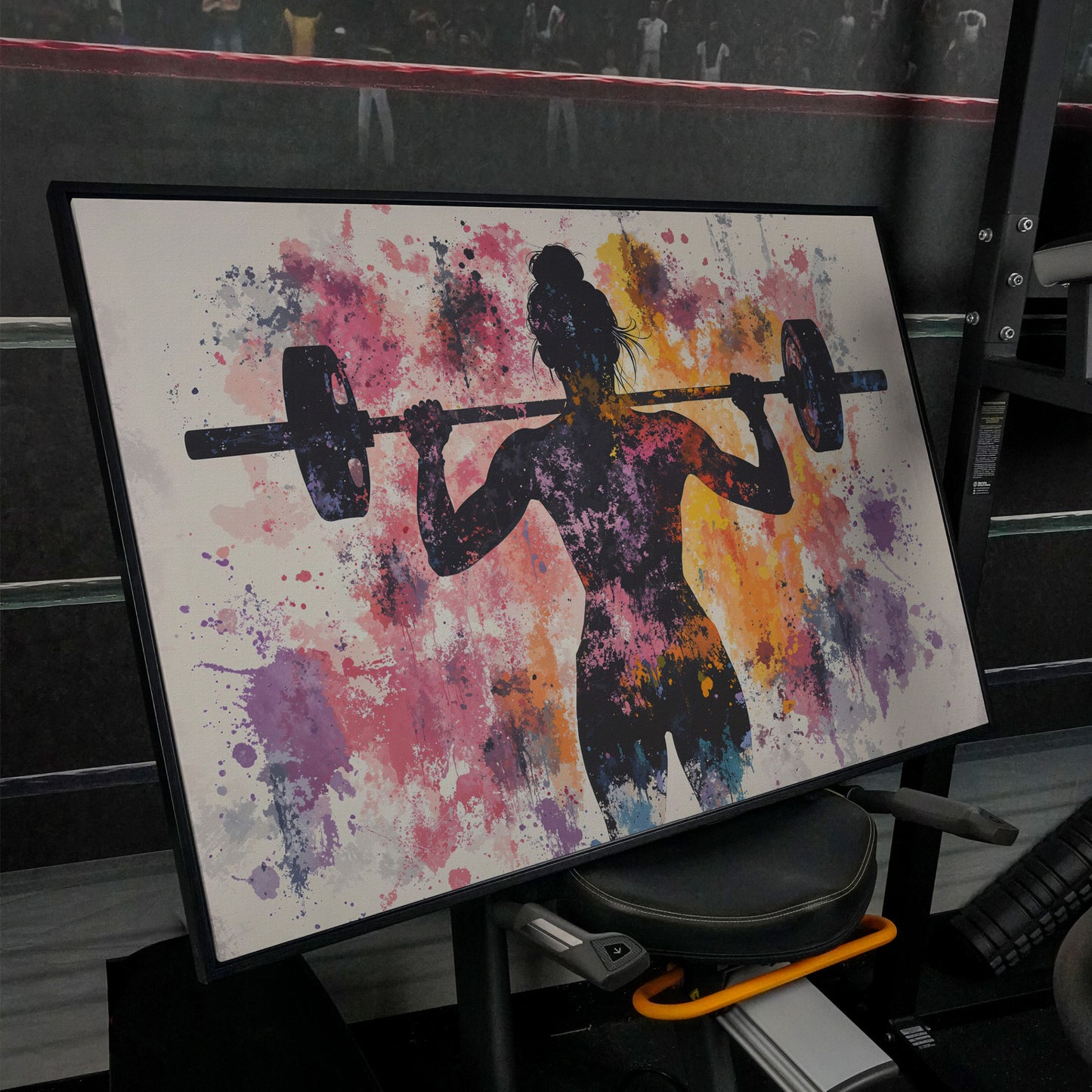 Female Silhouette Lifting Canvas Art in black floating frame