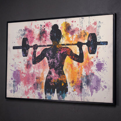 Female Silhouette Lifting Canvas Art shown in black floating frame