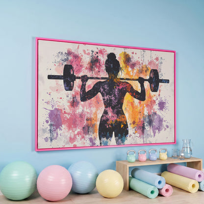 Female Silhouette Lifting Canvas Art in pink floating frame