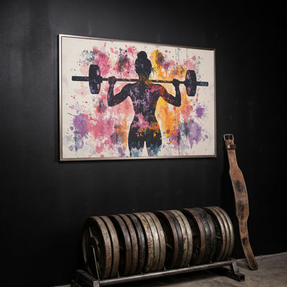 Female Silhouette Lifting Canvas Art in silver floating frame