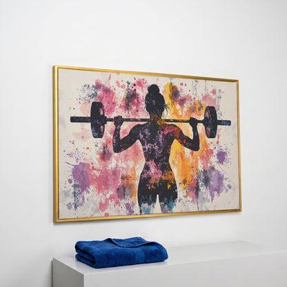 Female Silhouette Lifting Canvas Art in yellow gold floating frame
