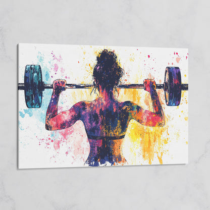 Woman Lifting Canvas Print. Watercolor Gym Art on gallery wrap