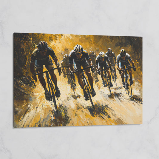 Cycling Race Canvas in Mustard and Charcoal on gallery wrap