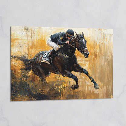 Racehorse in Motion Canvas Print with Burnt Sienna & Gold on gallery wrap