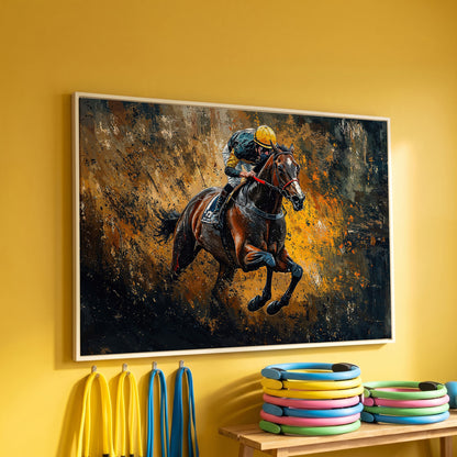 Dynamic Jockey Horse Racing Canvas Print in white floating frame