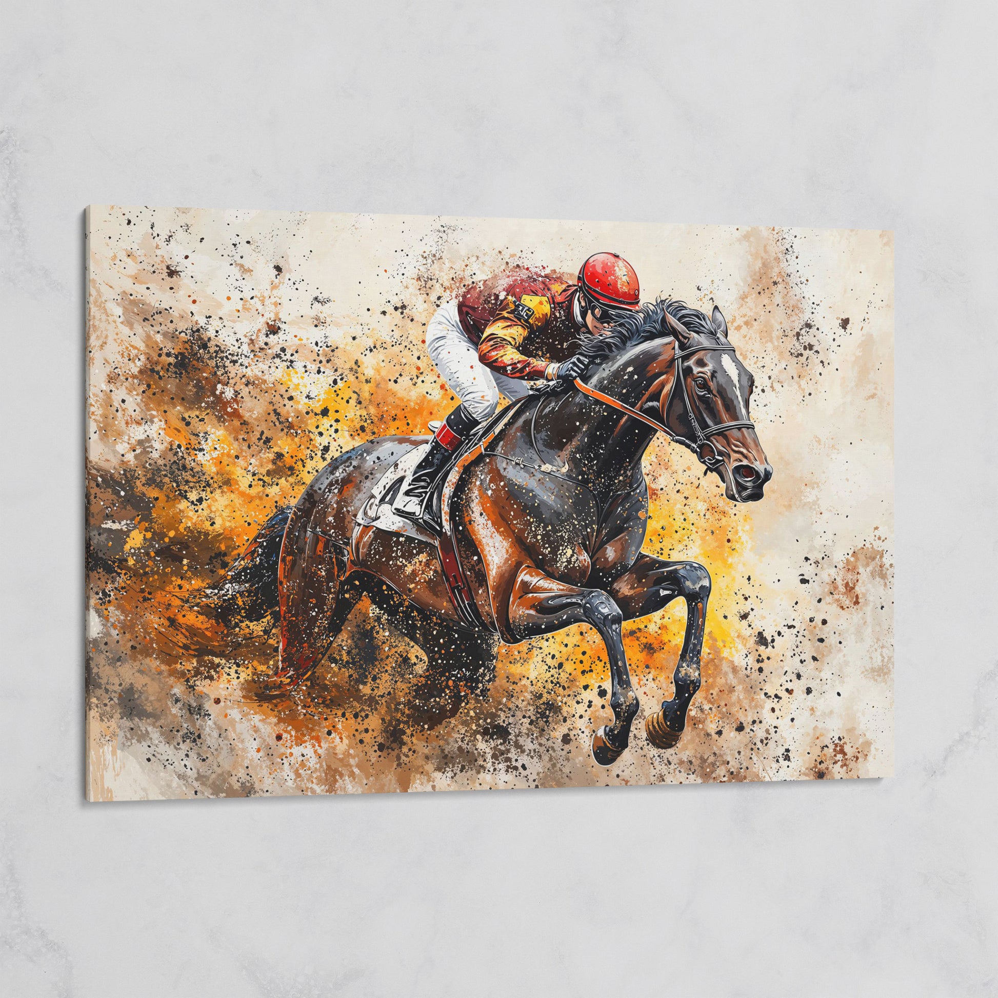Horse Racing Jockey Canvas Print in Burnt Sienna on gallery wrap