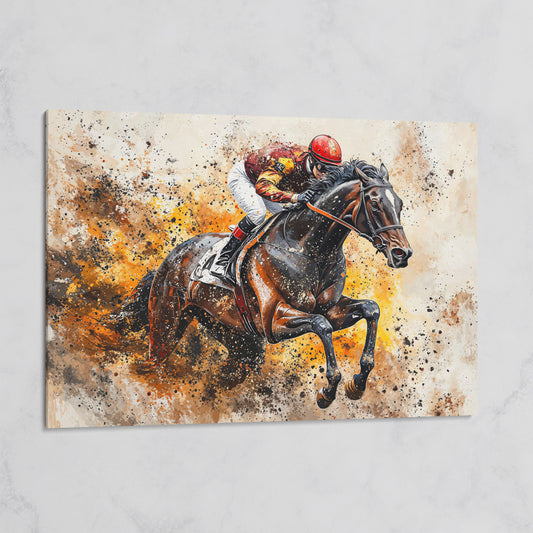 Horse Racing Jockey Canvas Print in Burnt Sienna on gallery wrap