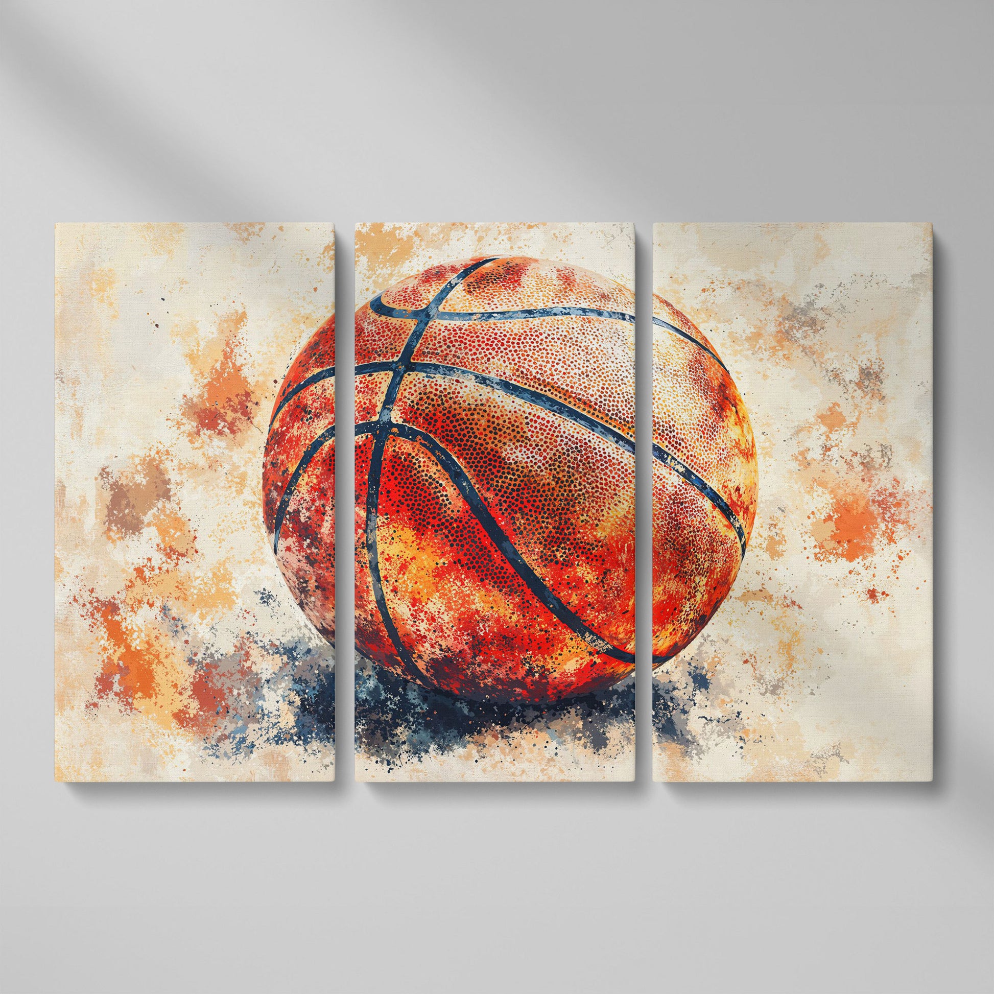 Basketball Canvas Print in Burnt Sienna as 3-panel split version