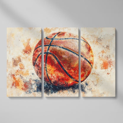 Basketball Canvas Print in Burnt Sienna as 3-panel split version
