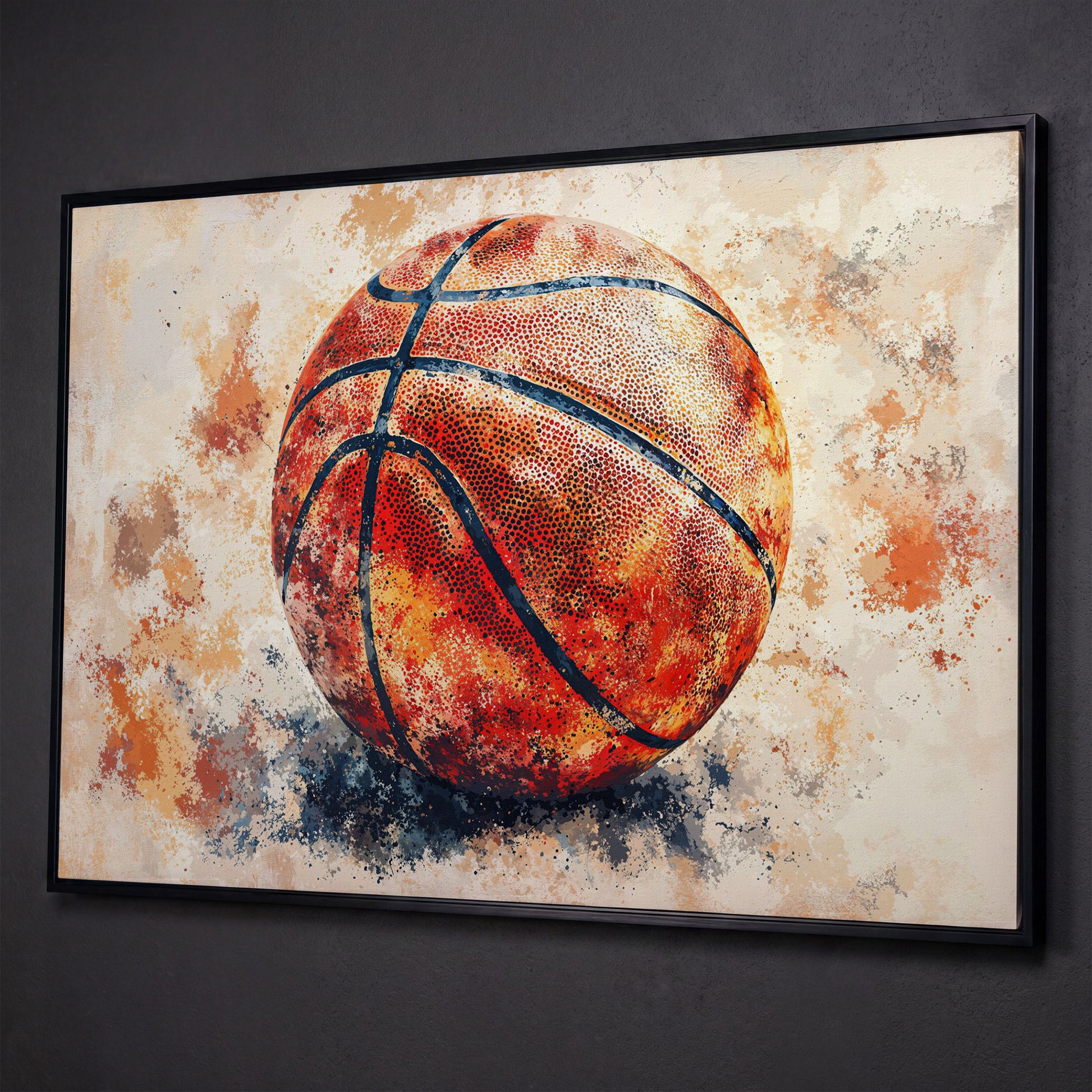 Basketball Canvas Print in Burnt Sienna shown in black floating frame
