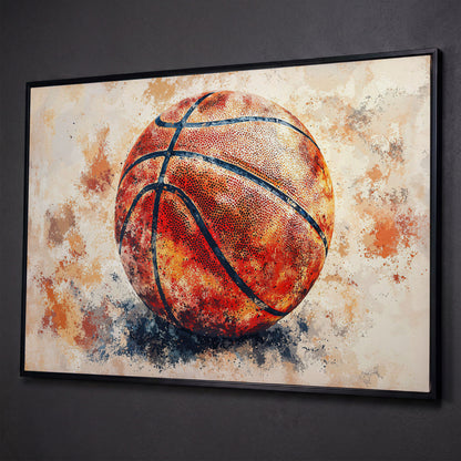 Basketball Canvas Print in Burnt Sienna shown in black floating frame