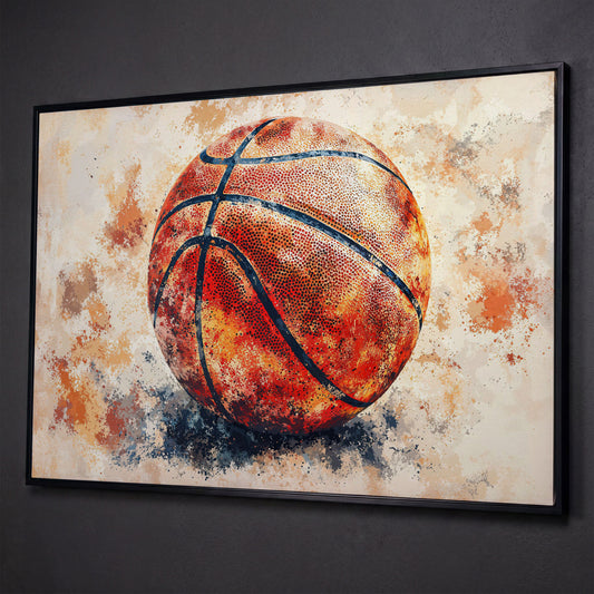 Basketball Canvas Print in Burnt Sienna shown in black floating frame