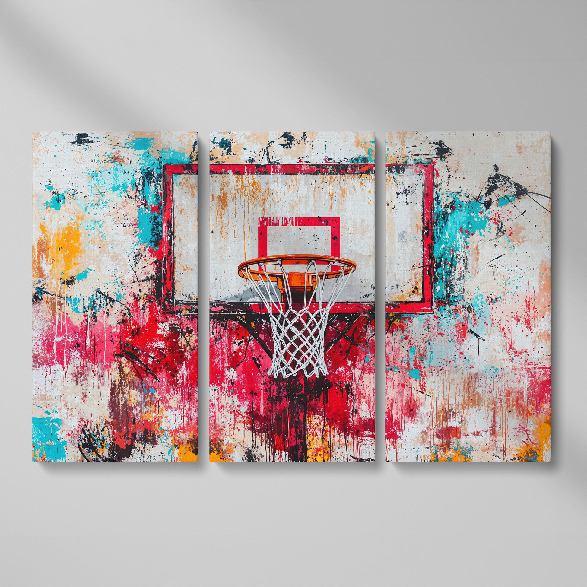 Colorful Basketball Hoop Canvas Print for Boy's Room as 3-panel split version